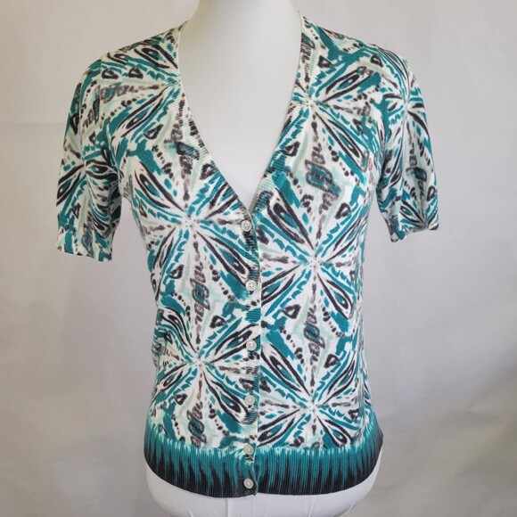 Ann Taylor abstract print V neck short sleeve cardigan camisole set size XSP - Picture 8 of 13